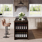 55 Inches Brown All-Wood Kitchen Island with Storage for Dining Room