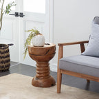Teak Wood Handmade Live Edge Side End Accent Table with Coiled Base - Brown - Roche River Decor
