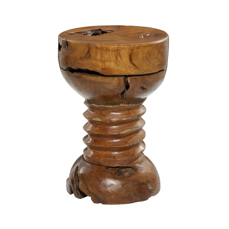 Teak Wood Handmade Live Edge Side End Accent Table with Coiled Base - Brown - Roche River Decor