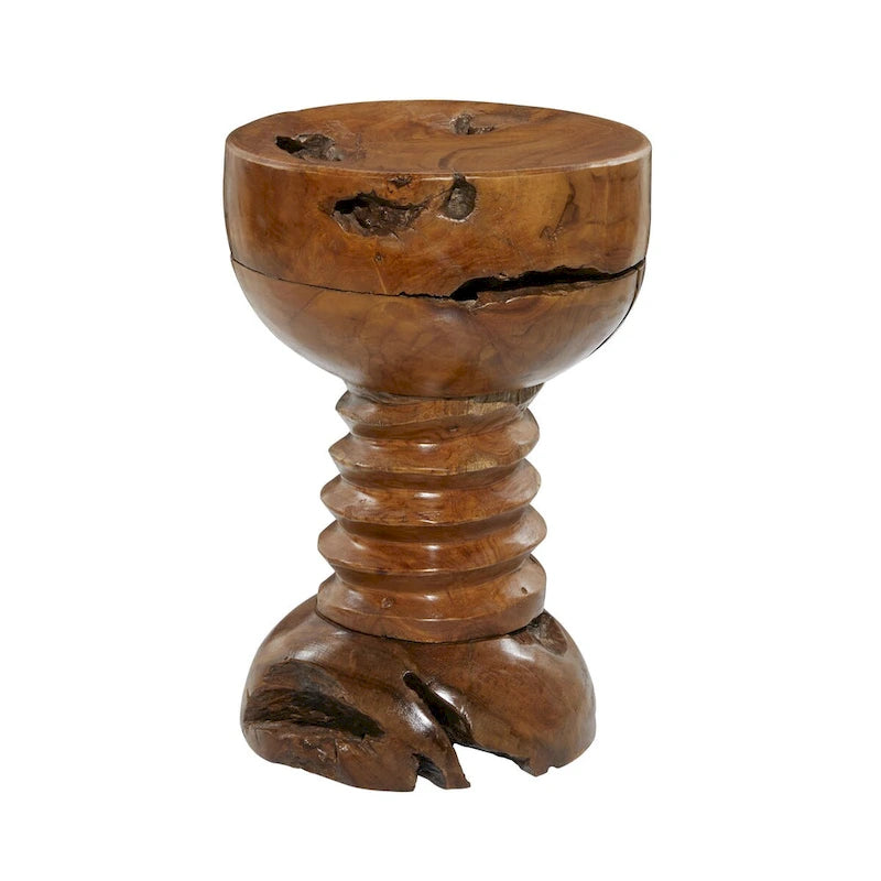 Teak Wood Handmade Live Edge Side End Accent Table with Coiled Base - Brown - Roche River Decor