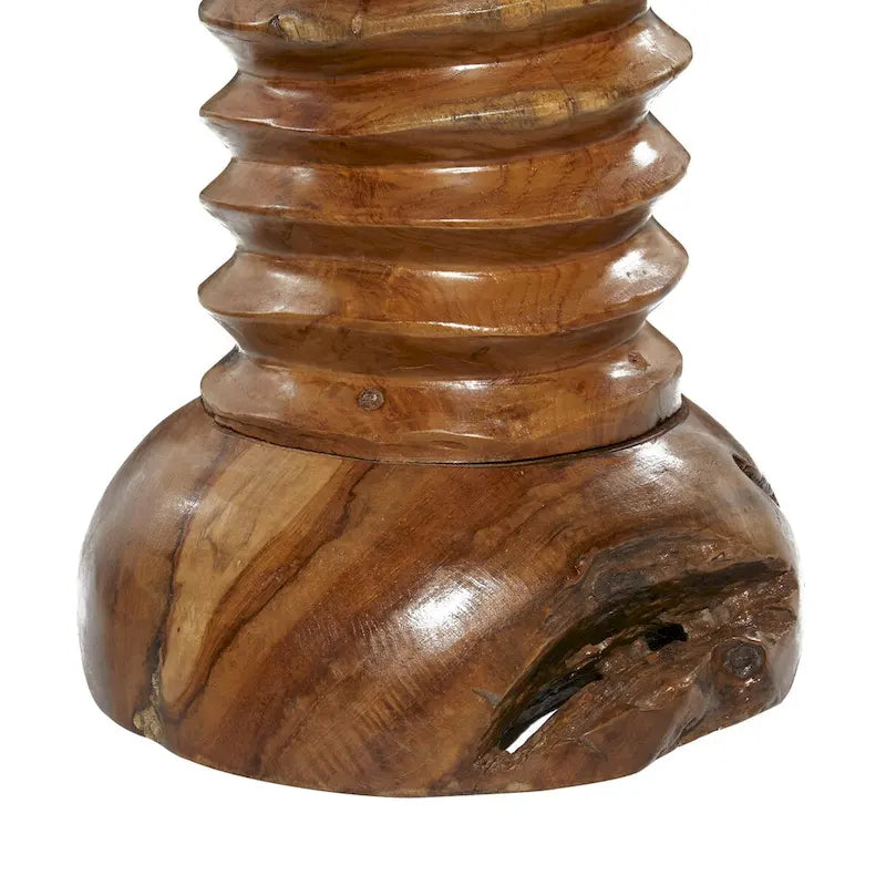 Teak Wood Handmade Live Edge Side End Accent Table with Coiled Base - Brown - Roche River Decor