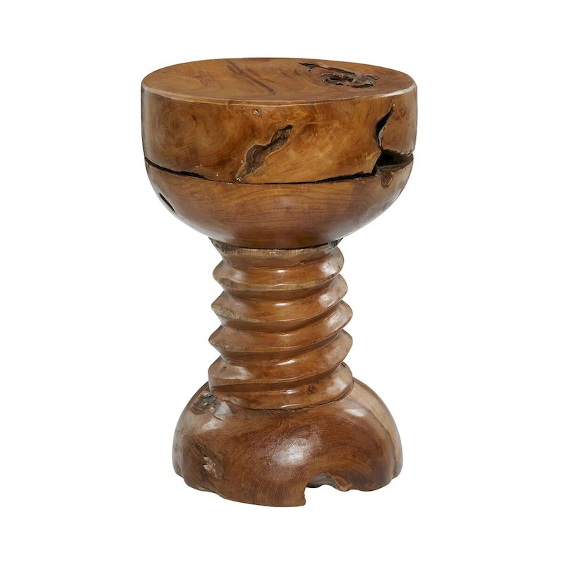 Teak Wood Handmade Live Edge Side End Accent Table with Coiled Base - Brown - Roche River Decor
