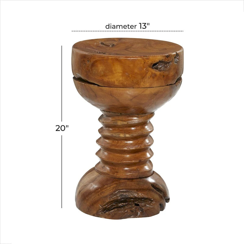 Teak Wood Handmade Live Edge Side End Accent Table with Coiled Base - Brown - Roche River Decor
