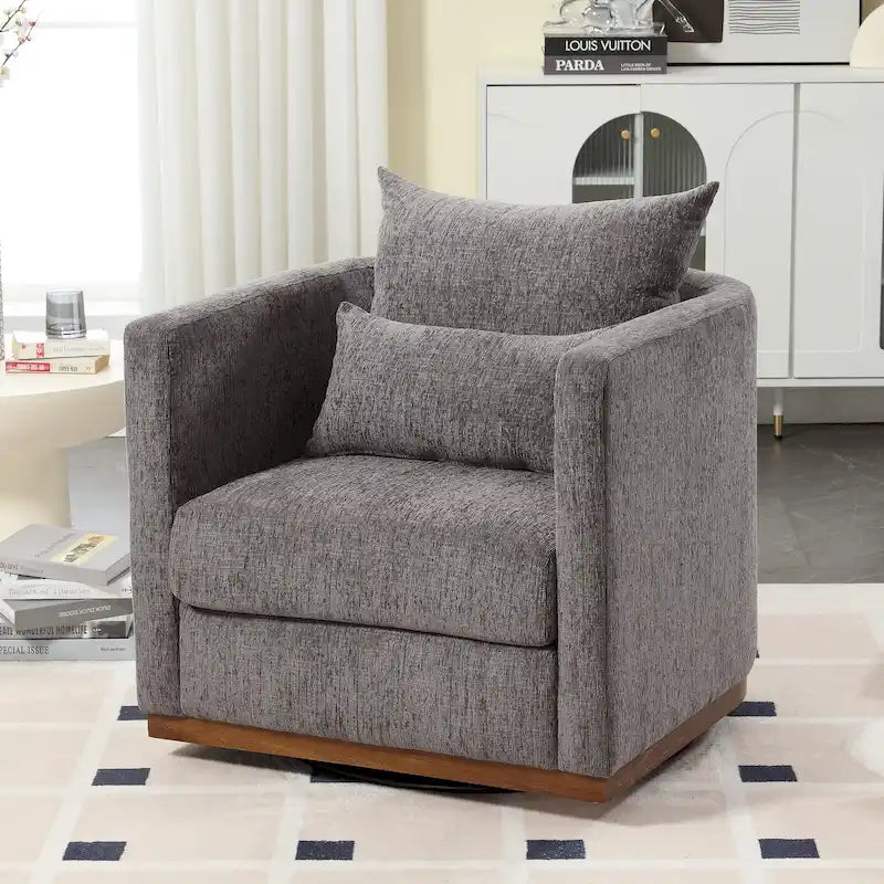 Chenille Upholstered 360 Degree Swivel Round Barrel Chair for Living Room