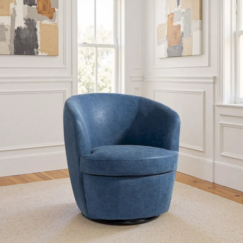 Modern Swivel Leather Accent Chair Upholstered Barrel Chair