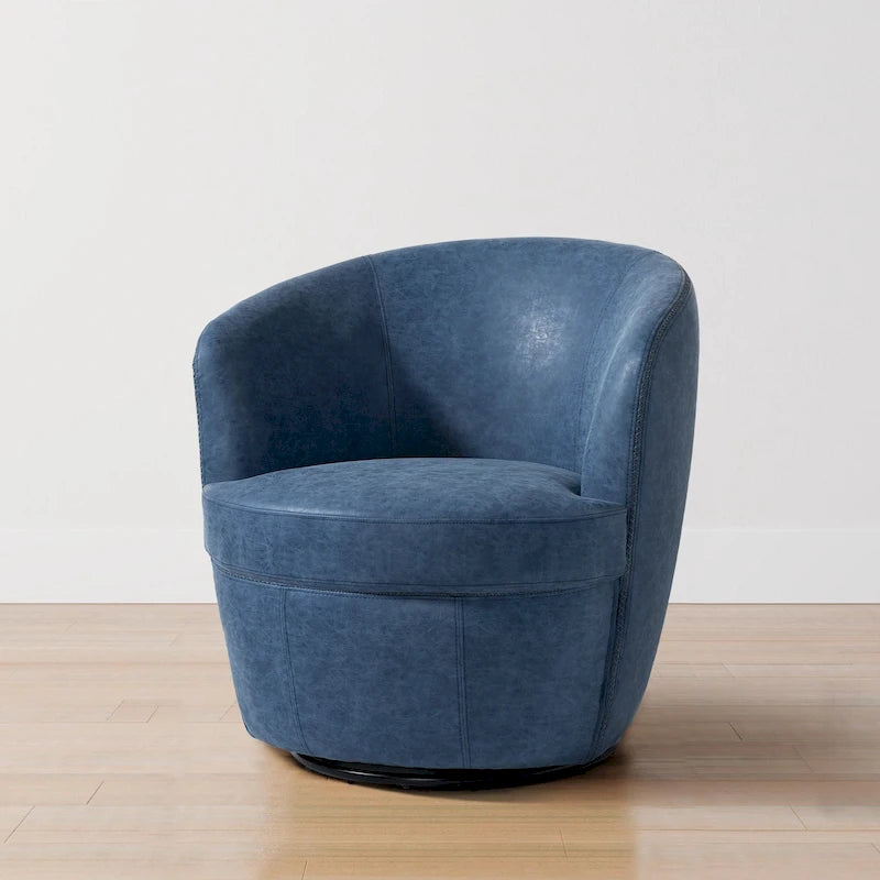 Modern Swivel Leather Accent Chair Upholstered Barrel Chair