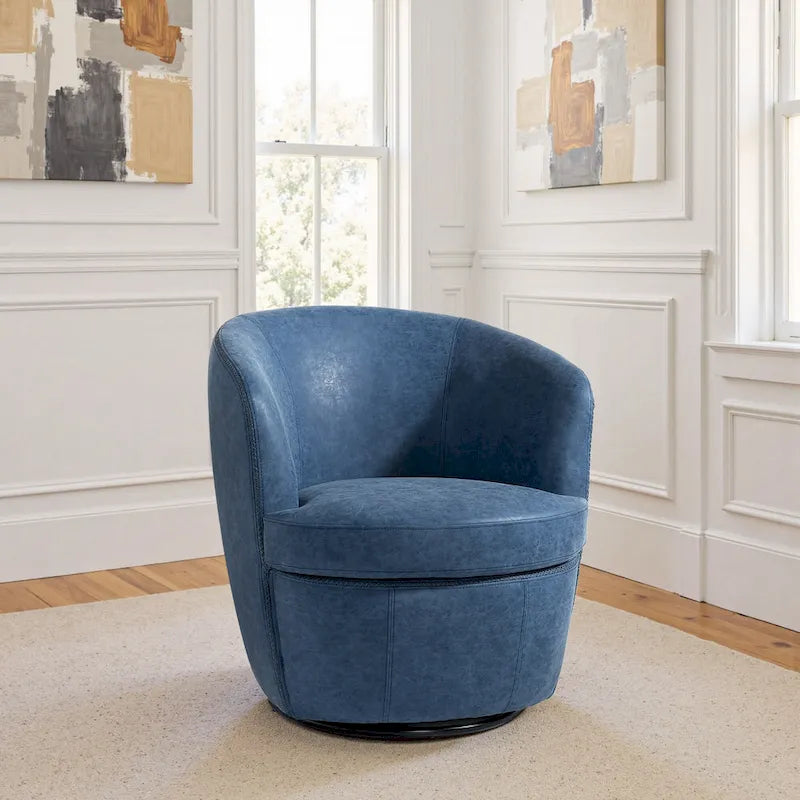 Modern Swivel Leather Accent Chair Upholstered Barrel Chair