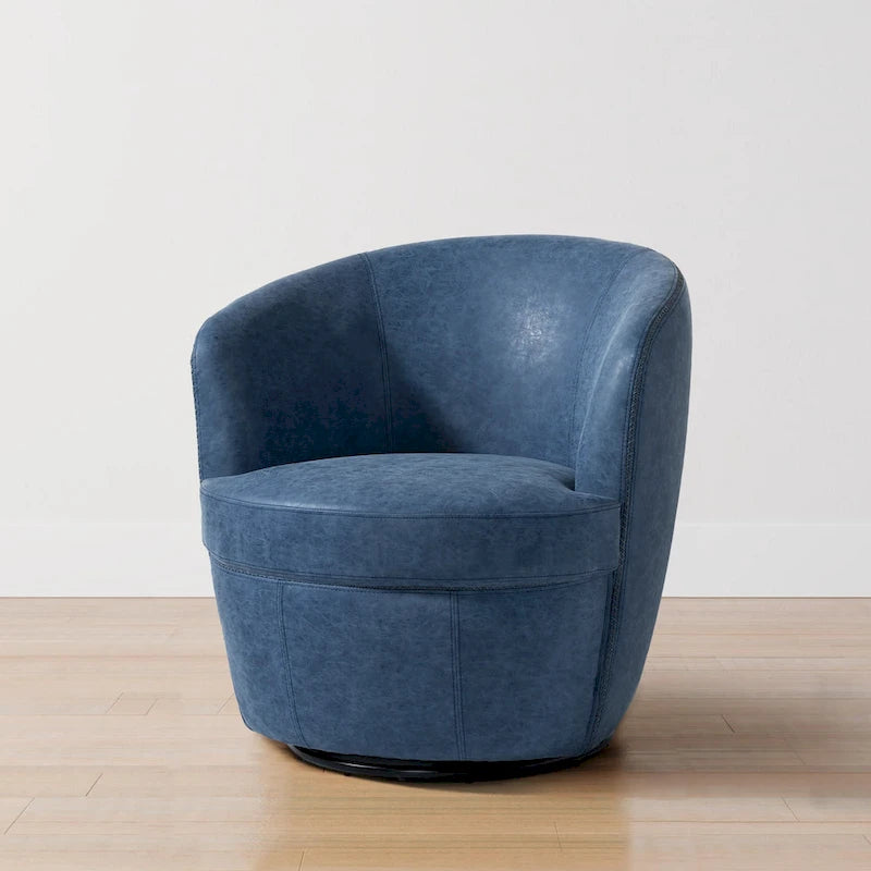 Modern Swivel Leather Accent Chair Upholstered Barrel Chair