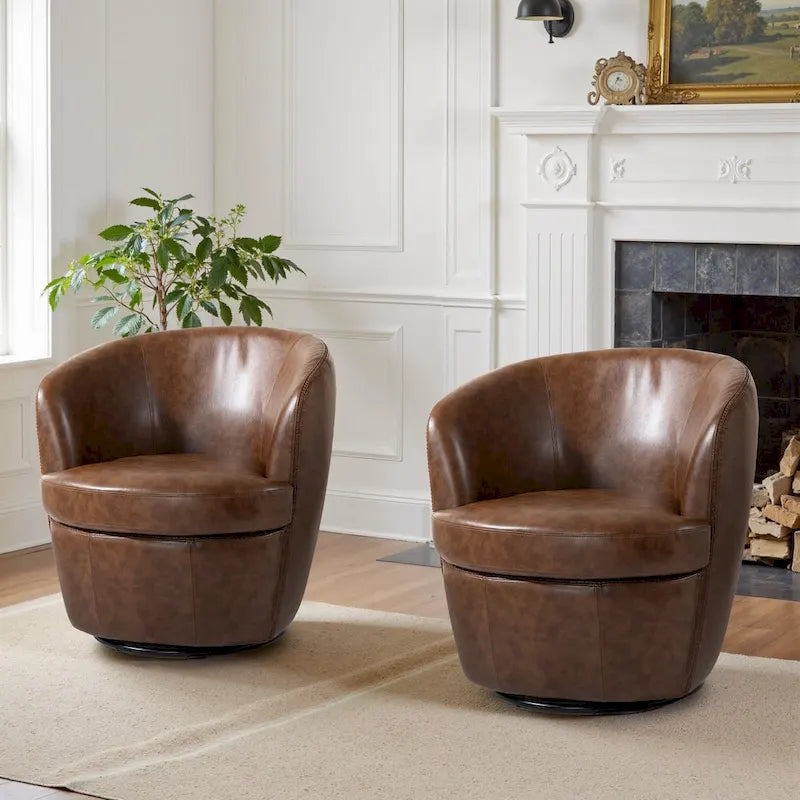 Modern Swivel Leather Accent Chair Upholstered Barrel Chair