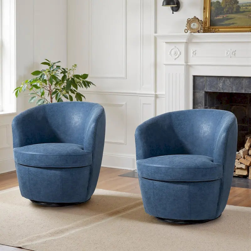 Modern Swivel Leather Accent Chair Upholstered Barrel Chair