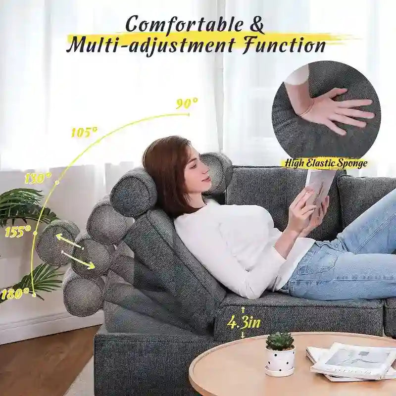 Hansabenne 4 in 1 Multi-Function Folding Sofa Folding Bed Single Futon Couch Guest Bed with 2 Throw Pillows