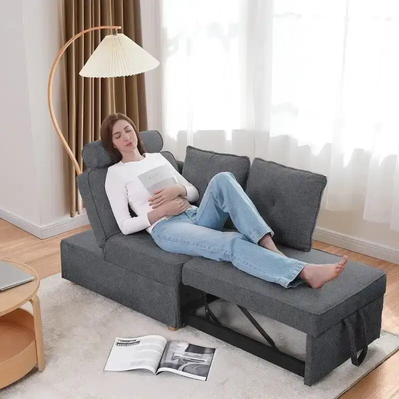 Hansabenne 4 in 1 Multi-Function Folding Sofa Folding Bed Single Futon Couch Guest Bed with 2 Throw Pillows