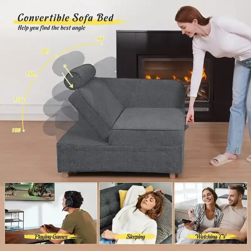 Hansabenne 4 in 1 Multi-Function Folding Sofa Folding Bed Single Futon Couch Guest Bed with 2 Throw Pillows