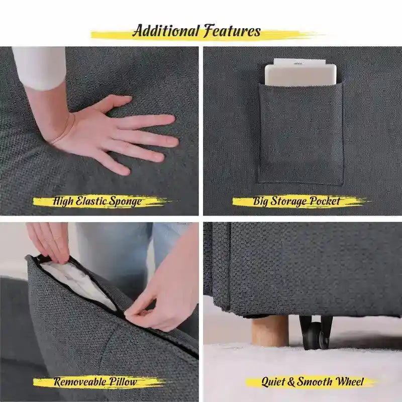 Hansabenne 4 in 1 Multi-Function Folding Sofa Folding Bed Single Futon Couch Guest Bed with 2 Throw Pillows