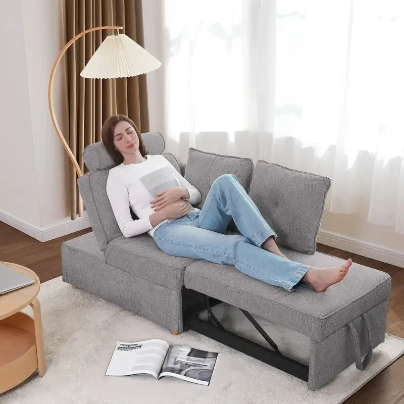 Hansabenne 4 in 1 Multi-Function Folding Sofa Folding Bed Single Futon Couch Guest Bed with 2 Throw Pillows