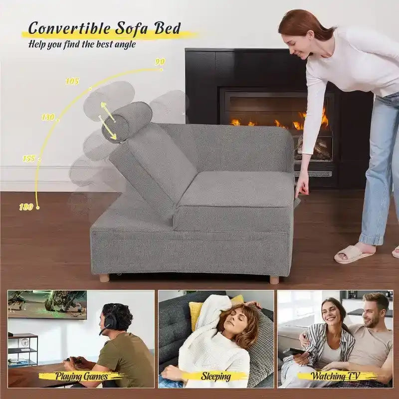 Hansabenne 4 in 1 Multi-Function Folding Sofa Folding Bed Single Futon Couch Guest Bed with 2 Throw Pillows