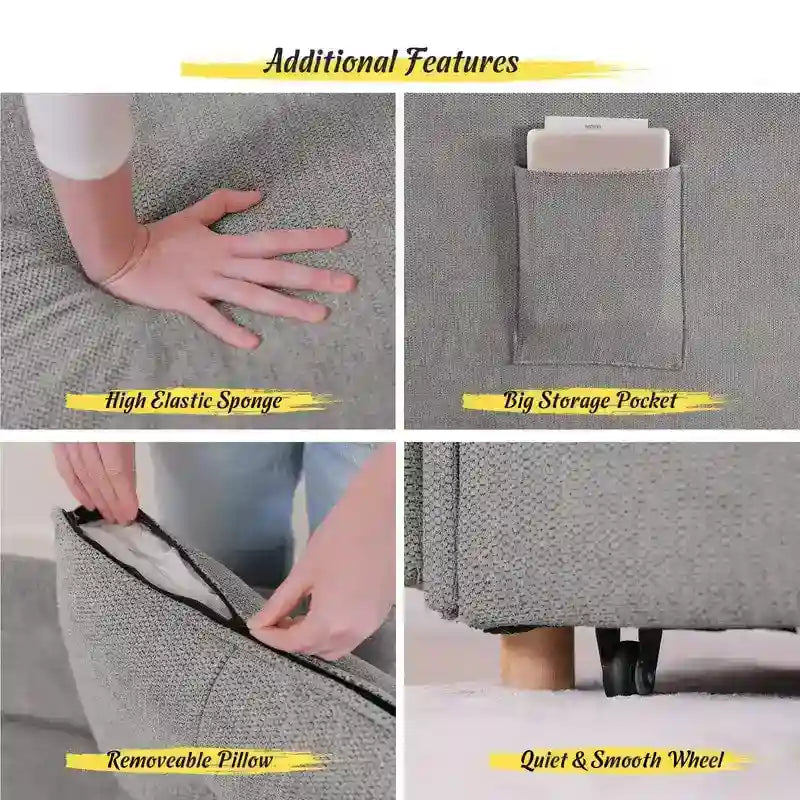 Hansabenne 4 in 1 Multi-Function Folding Sofa Folding Bed Single Futon Couch Guest Bed with 2 Throw Pillows