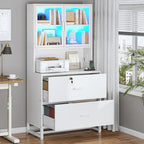 2 Drawer File Cabinet Lock & Charging Station Storage Shelf