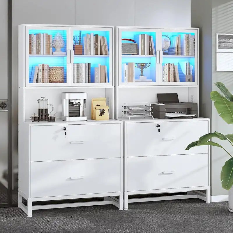 2 Drawer File Cabinet Lock & Charging Station Storage Shelf