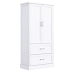 Tall Bathroom Storage Cabinet, Cabinet with Two Doors and Drawers, Adjustable Shelf, MDF Board, White