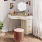 Wood/ Metal Corner Vanity Desk Small Dressing Table with 4 Drawers - N/A