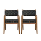 Prosen Morden Woven Leather Rubberwood Dining Chairs With Arms (Set of 2) by Christopher Knight Home