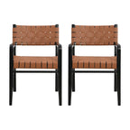 Prosen Morden Woven Leather Rubberwood Dining Chairs With Arms (Set of 2) by Christopher Knight Home