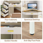 Wood/ Metal Corner Computer Desk Writing Table with 4 Drawers