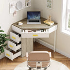 Wood/ Metal Corner Computer Desk Writing Table with 4 Drawers