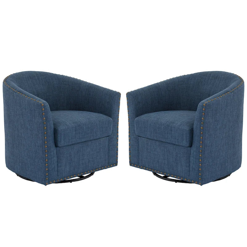 Nailhead Trim Upholstered Swivel Accent Chairs Set of 2