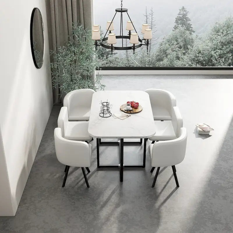 Modern 7 Pieces Dining Table Set, Rectangle Dining Table with 6 Chairs for Dining Room, Kitchen