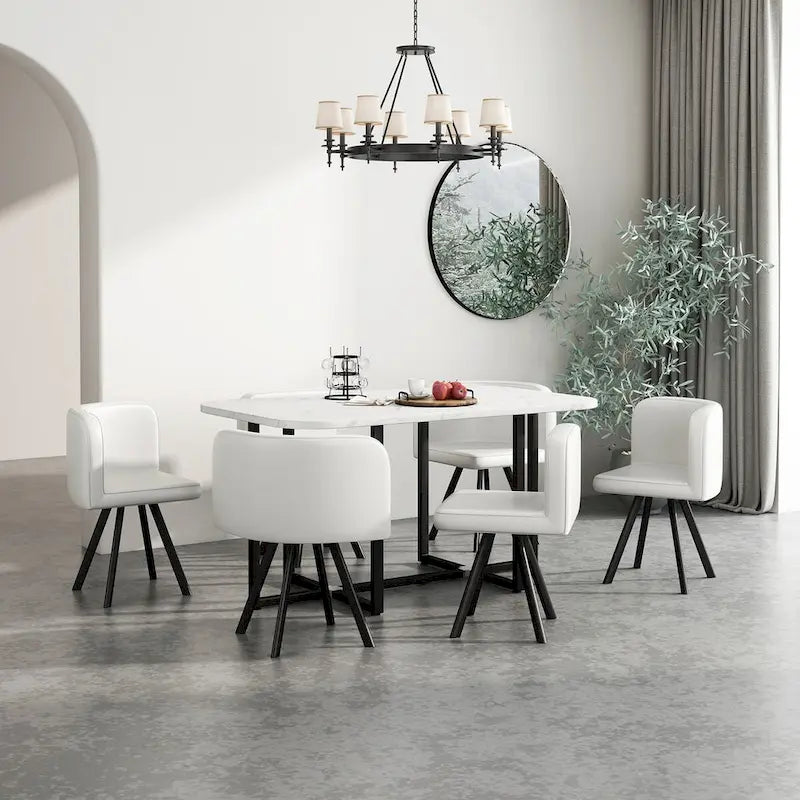 Modern 7 Pieces Dining Table Set, Rectangle Dining Table with 6 Chairs for Dining Room, Kitchen