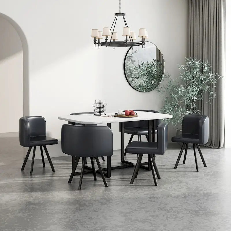 Modern 7 Pieces Dining Table Set, Rectangle Dining Table with 6 Chairs for Dining Room, Kitchen