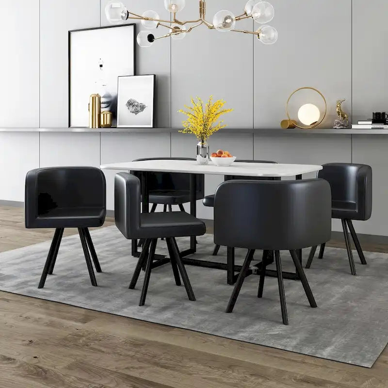 Modern 7 Pieces Dining Table Set, Rectangle Dining Table with 6 Chairs for Dining Room, Kitchen