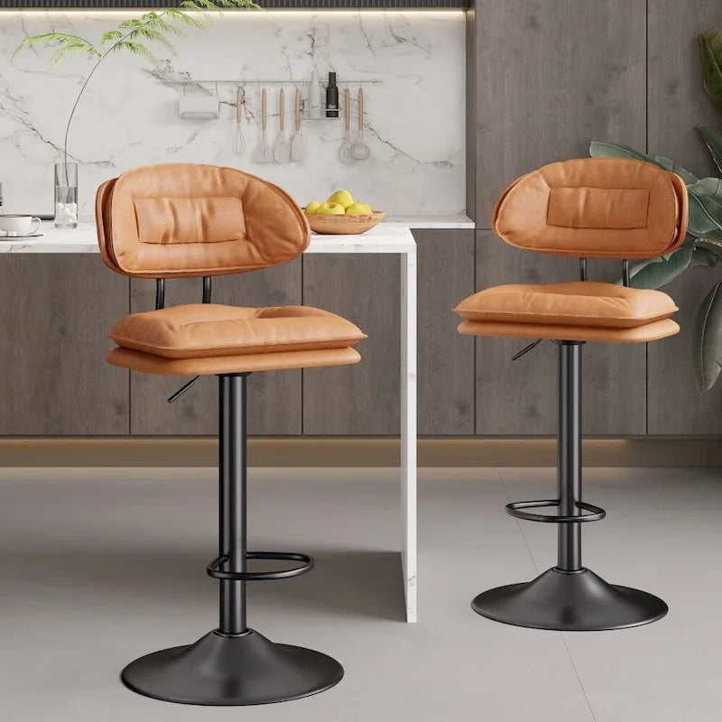Set of 2 Swivel Bar Stools Adjustable Counter Height