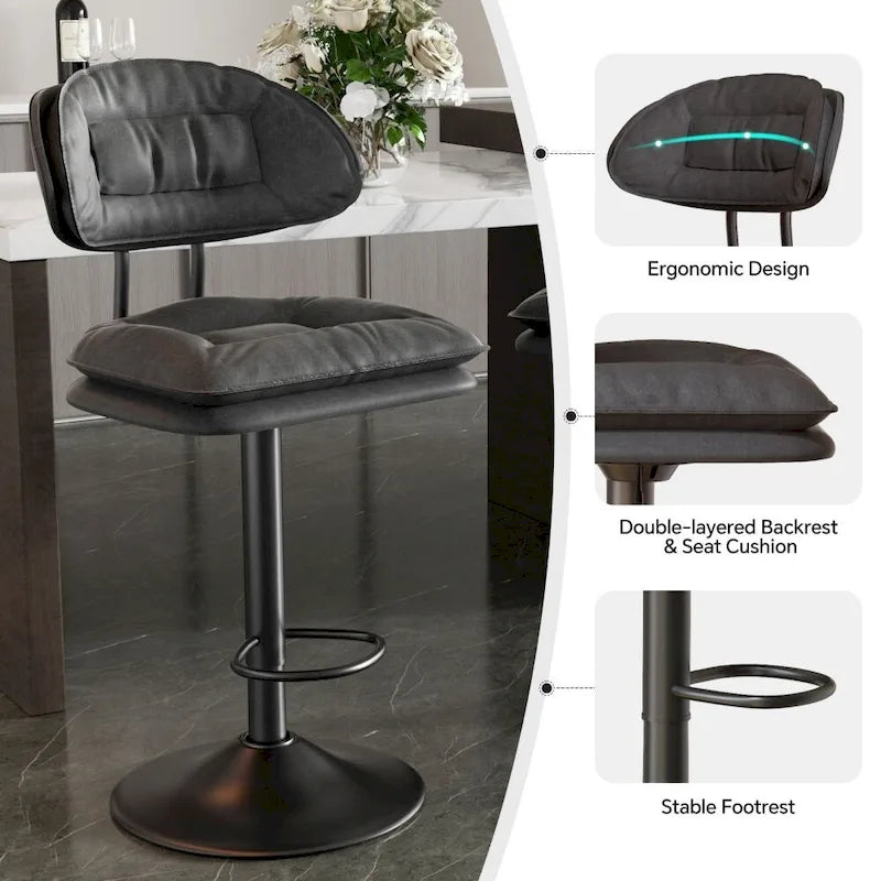 Set of 2 Swivel Bar Stools Adjustable Counter Height