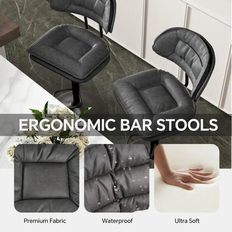 Set of 2 Swivel Bar Stools Adjustable Counter Height