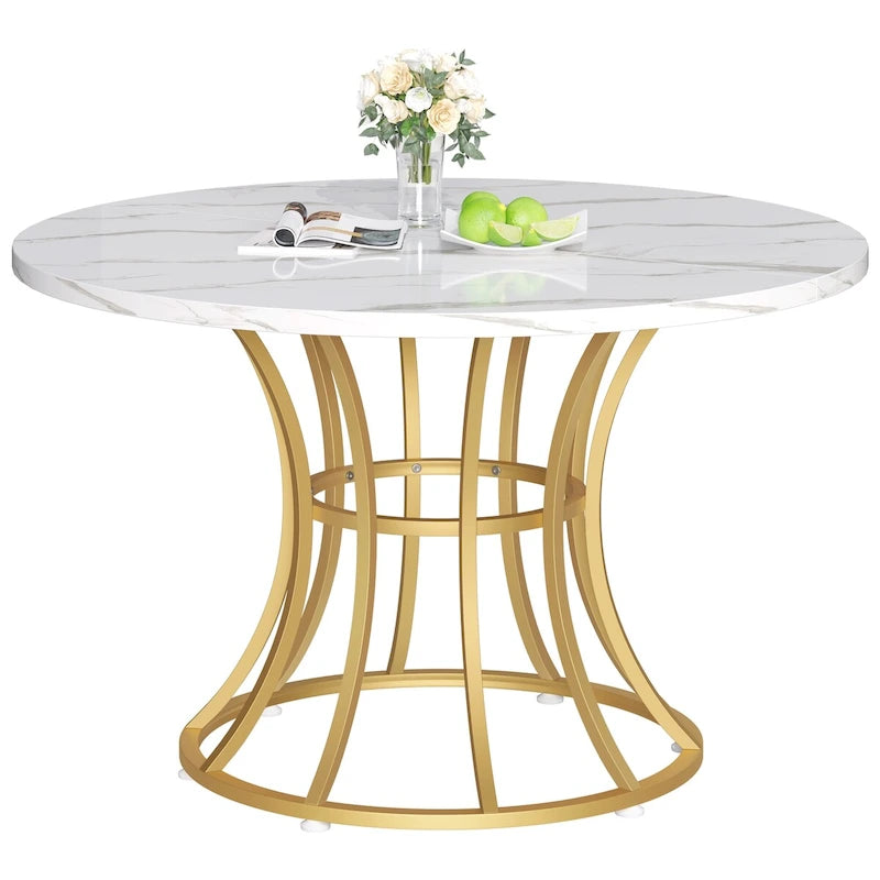 Moasis Modern Faux Marble 45 Large Round Dinning Table for 4-6 People