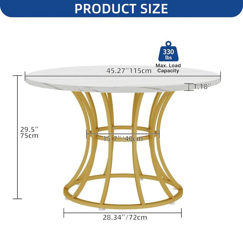 Moasis Modern Faux Marble 45 Large Round Dinning Table for 4-6 People