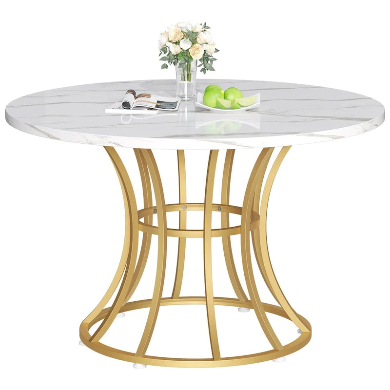 Moasis Modern Faux Marble 45 Large Round Dinning Table for 4-6 People