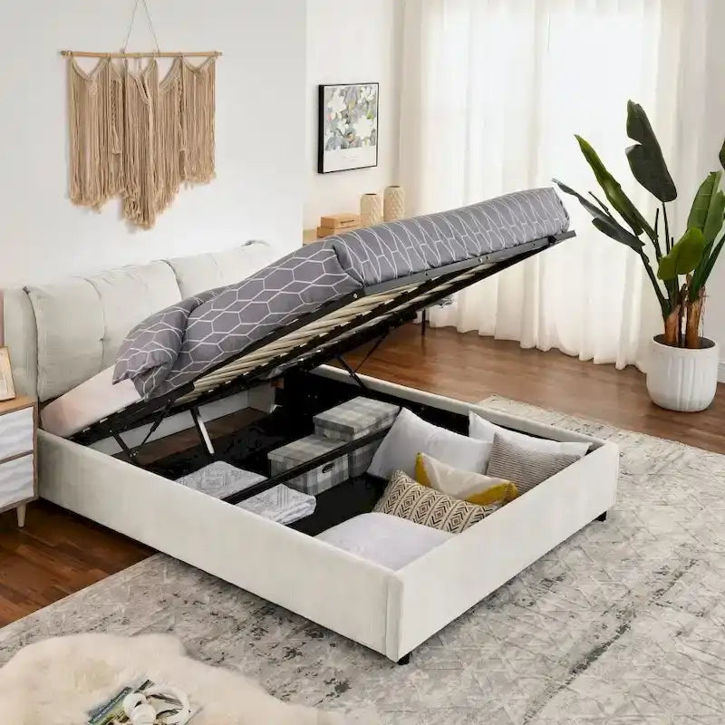 Queen/King Size Storage Upholstered Platform Bed with Headboard
