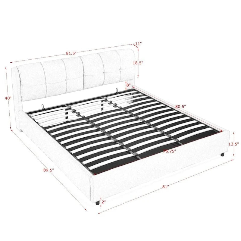 Queen/King Size Storage Upholstered Platform Bed with Headboard