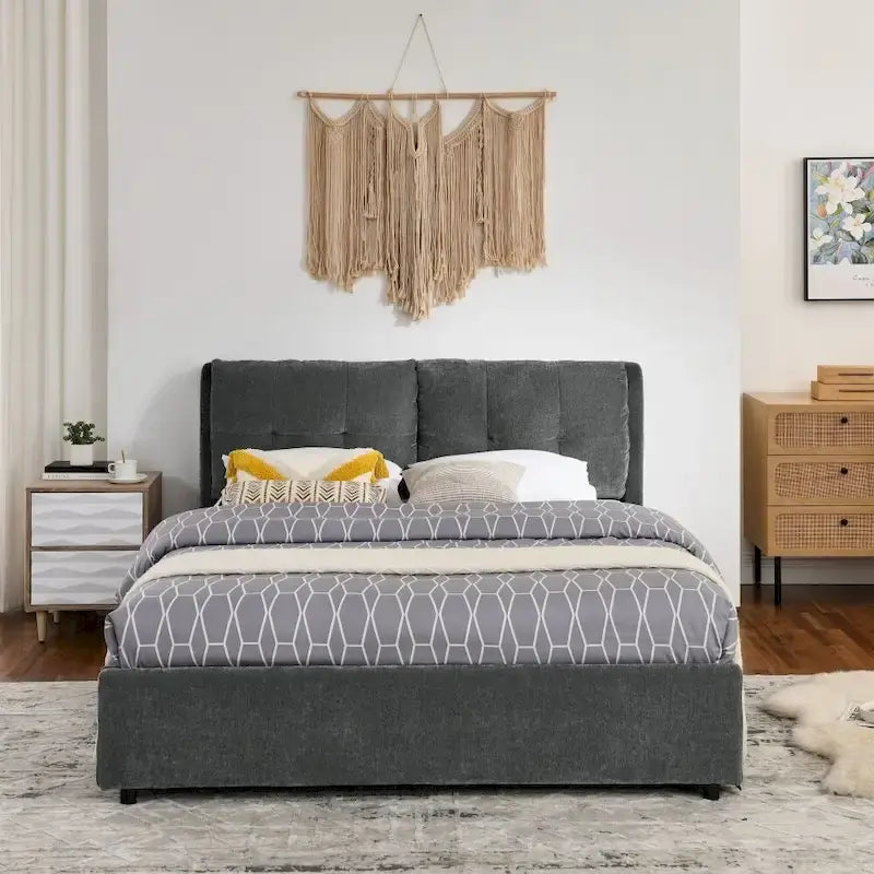 Queen/King Size Storage Upholstered Platform Bed with Headboard