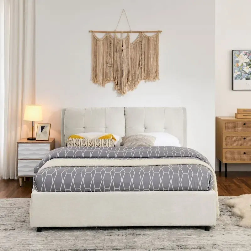 Queen/King Size Storage Upholstered Platform Bed with Headboard