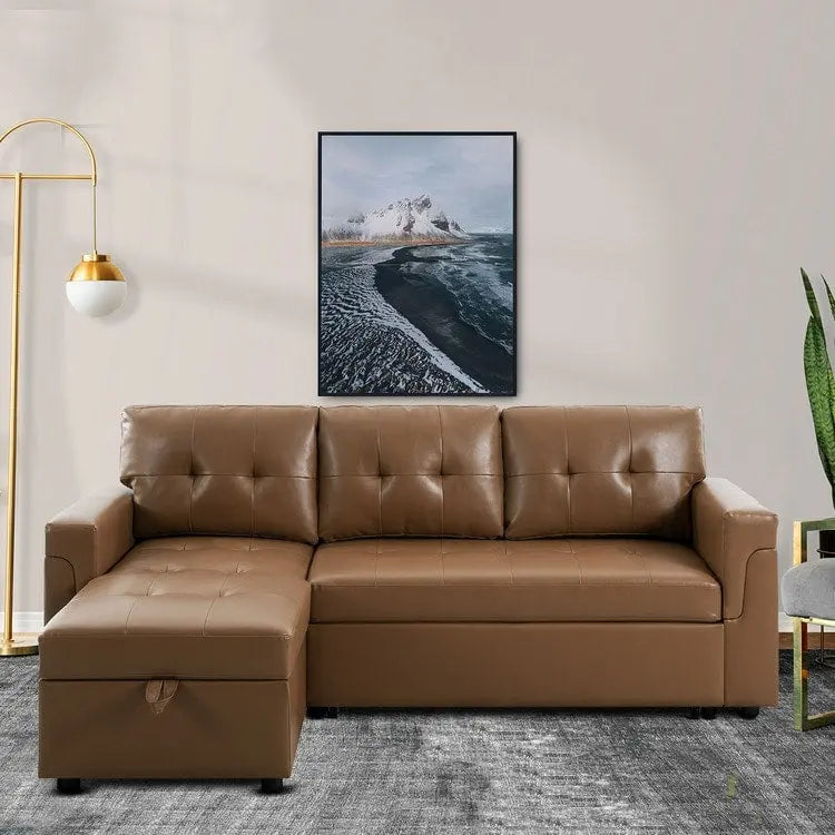 Reversible L-Shape Sleeper Sectional Sofa with Storage, Modern Convertible Sofa Bed for Living Room