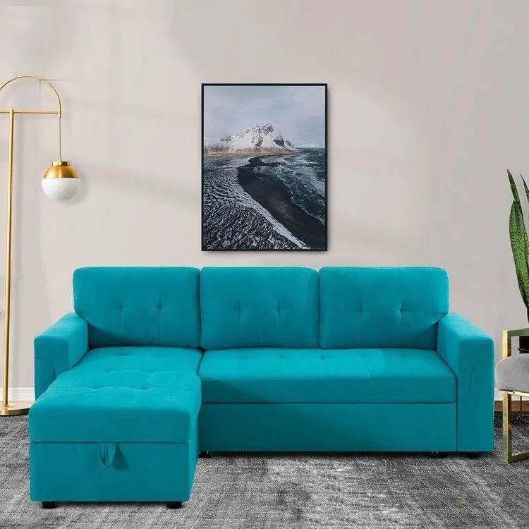 Reversible L-Shape Sleeper Sectional Sofa with Storage, Modern Convertible Sofa Bed for Living Room