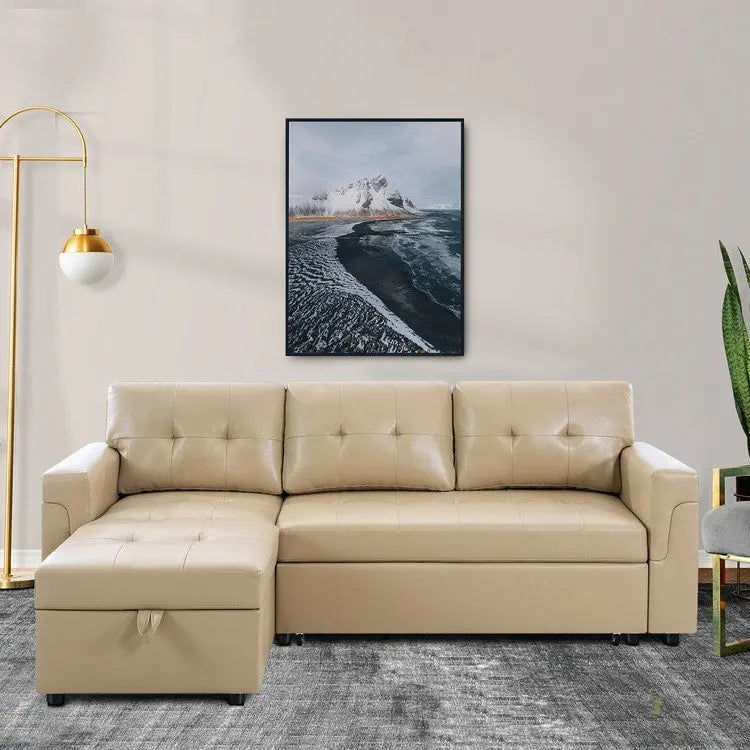 Reversible L-Shape Sleeper Sectional Sofa with Storage, Modern Convertible Sofa Bed for Living Room