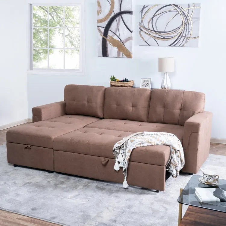 Reversible L-Shape Sleeper Sectional Sofa with Storage, Modern Convertible Sofa Bed for Living Room