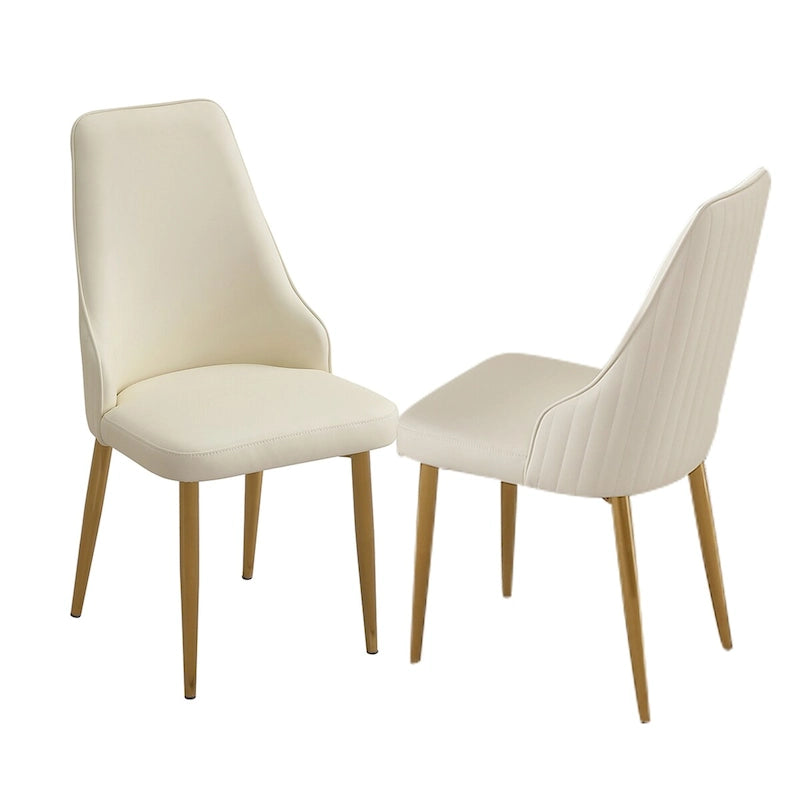 White PU Leather Dining Chairs - 2-Piece Set Metal Legs