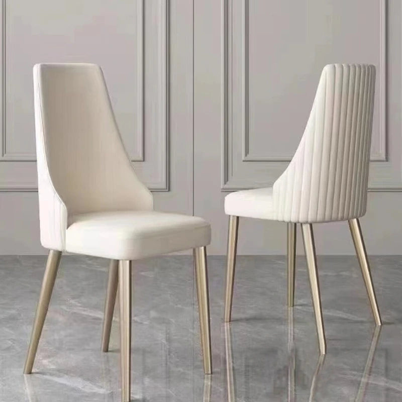 White PU Leather Dining Chairs - 2-Piece Set Metal Legs